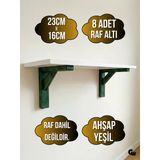 Goldenwooden Raf Altı Ahşap Tutucu L Raf Ahşabı Duvar Sabitleyici(Ahşap)(Yeşil)(Beyaz Çam) Yeşil 23Cm X 16Cm 23Cm X 16Cm - 8 Adet