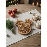 GOLDENWOODEN Yılbaşı Sunum Tabağı Noel Geyik Doğal Ahşap Çerez Tabağı(Kayın / Gürgen) - AHŞAP - 1 ADET