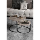 GOLDFALEZ Bade İkili Yuvarlak Zigon Sehpa Seti, 60x50 cm, Beyaz Tabla Siyah Metal Ayak, Suntalam Üst Yüzey, Salon ve Oturma Odası için