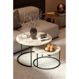 GOLDFALEZ Bade İkili Yuvarlak Zigon Sehpa Seti, Ekru, 60x50 cm, Siyah Metal Ayak, Suntalam Tabla, Salon ve Oturma Odası için, Türkiye