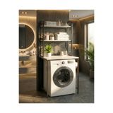 GOLDFALEZ Çamaşır Makinesi Dolabı 2 Katlı Geniş Depolama Raf Ünitesi Metal Banyo Organizer Standı 260Siyah