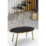 GOLDFALEZ Mobilya Zigon Sehpa ve Orta Sehpa Elips Gold Metal Ayak Gold Bendir Set
