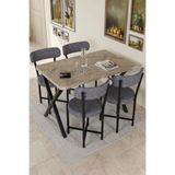 GOLDFALEZ Mutfak Masası 4 Sandalyeli Set 110x70 cm Modern Bahçe Cafe Masa Takımı 4 Kişilik Teddy 9882 Gri