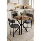 GOLDFALEZ Mutfak Masası 70 Çap Yuvarlak 2 Sandalyeli Masa Takımı Modern Set Bahçe Balkon Cafe Teddy 9840 Gri