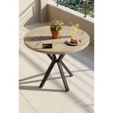GOLDFALEZ Mutfak Masası 90 cm Yuvarlak Masa Modern Metal Ayaklı Cafe Balkon Ofis Yemek Masası 9826 Traverten