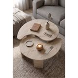 GOLDFALEZ Orta Sehpa 2'li Sehpa Seti Oval Modern Dekoratif Salon Oturma Odası Sehpası Denge 9254 Traverten