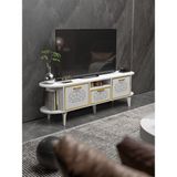 GOLDFALEZ TV Sehpası 160 cm Modern 3 Kapaklı Tv Sehpa Çok Amaçlı Konsol Ünitesi Mira Beyaz Gold