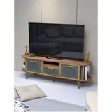 GOLDFALEZ TV Sehpası 160 cm Modern 3 Kapaklı Tv Sehpa Çok Amaçlı Konsol Ünitesi Mira Gold Antrasit - Kahverengi