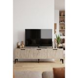 GOLDFALEZ TV Sehpası 160 cm TV Ünitesi Kapaklı Modern Şık Minimal Salon Konsolu Royal 5092 Traverten