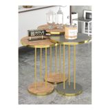 GOLDFALEZ Zigon Sehpa Terra 3'lü Set Gordion Ceviz Gold