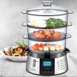 GoldMaster Cookfit Dijital 3 Katlı Paslanmaz Çelik Buharlı Pişirici 10 L – 700-800W Yüksek Performans - Gri