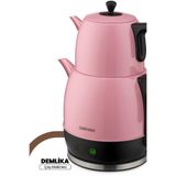 Goldmaster Demlika Pembe XL Geniş Hazneli Damlatmaz Paslanmaz Çelik Çay Makinesi ve Su Isıtıcısı, 2 Litre Hazne, 1,4 Litre Demlik