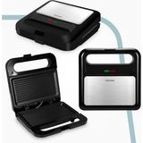 Goldmaster Karam 750W Isınmaya Dayanıklı Inox Siyah Tost ve Izgara Makinesi Döküm Plaka