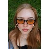 Goldmine Bella Vintage Cat Eye Güneş Gözlüğü Siyah Turuncu | Kılıf ve Silme Bezi Hediyeli