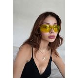 Goldmine Milenyum Y2K Unisex Tasarım Güneş Gözlüğü, Sarı, Dikdörtgen Çerçeve, UV400 Filtre