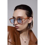 Goldmine Reine Güneş Gözlüğü, Unisex, Dikdörtgen, UV400 Korumalı, Turuncu Çerçeve, Mavi Lens, Leopar Desen