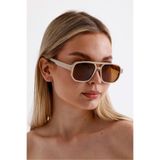 Goldmine Unisex Gabriela Krem Çerçeve Kahverengi Cam Güneş Gözlüğü UV400 Korumalı