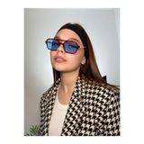 Goldmine Unisex Metal Detaylı Premium Glamour Güneş Gözlüğü, Dikdörtgen, Mavi