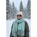 Goldmine Unisex Puffy Lightweight Atkı, Su Yeşili, Püskül Detaylı