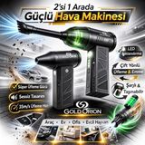 Goldorion R-400 Mini Şarjlı Hava Üfleyici ve Vakumlu El Süpürgesi - 110.000 Rpm Güçlü Motor, LED Işıklı, 2\'si 1 Arada - Siyah