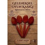 GoldPrestij 4 Adet Kutulu Ahşap Görünümlü Plastik Kaşık Oyun Havası Kaşığı Düğün Kına Eğlence Kaşığı
