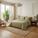 Goldroom Home Çizgili Pamuk Saten Nevresim Takımı - Vizon -Taş - 200 x 220 cm