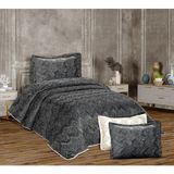 Goldroom Home Goldroom Hoem Kayra Kadife Nakışlı Tek Kişilik Yatak Örtüsü - Antrasit - 180 x 250 cm