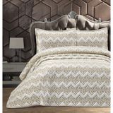 Goldroom Home Kayra Krem 3 Parça Kadife Yatak Örtüsü - 240 x 250 cm
