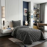 Goldroom Home Ranya Kadife Nakışlı Tek Kişilik Yatak Örtüsü - Antrasit - 180 x 250 cm