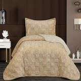 Goldroom Home Ranya Kadife Nakışlı Tek Kişilik Yatak Örtüsü - Vizon - 180 x 250 cm