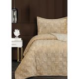 Goldroom Ranya Kadife Nakışlı Tek Kişilik Yatak Örtüsü - Vizon - 180 x 250 cm