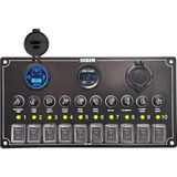 Goldsea Swicth Panel 10 Anahtar USB 3.0 Type-C + Voltmetre + Şarj Soketli Sigorta Paneli 125x240mm