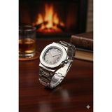 Goldwatches Kare Model Çelik Kasa Kordon Gri Kadran Erkek Kol Saati - Eşref Tek Saati, Fosforlu, Takvimli, 1 Atm Su Geçirmez, Kelebek Klips - Gümüş - Gri