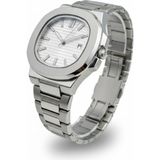 Goldwatches Patek Çelik Kasa Kordon Beyaz Kadran Erkek Kol Saati - Fosforlu, Takvimli, 1 Atm Su Geçirmez, Kelebek Klips - Gümüş - Beyaz