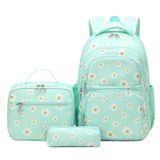 goldwheat Papatya Baskılı Sırt Çantaları Öğle Yemeği Paketi Kalem Kutusu 3 adet, Orta Okul İçin Hafif Suya Dayanıklı Bookbag, Yeşil, Daisy print, Modern