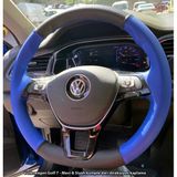 Golf 7 Jetta Passat Tiguan Polo-T-Roc F1 Dikmeli Araca Özel Direksiyon Kılıfı Mavi Deri Karbon