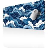 GoLite Classic - 70x30 Wave Gaming Oyuncu Mouse Pad Kaymaz Taban Büyük Klavye Fare Altlığı Mousepad - Mavi - Beyaz