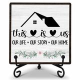 GOLRMC Welcome Home Tabelası, Ev Mutfak Dekoru ve Aksesuarları, This is Us İşareti, Çiftlik Evi Ahşap Plakası, Oturma Odası Yatak Odası Masa Rafı için Demir Standlı Ahşap Plaka-A18
