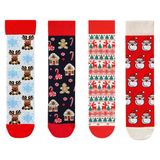 Goma Goma Socks Geyik, Kurabiye Ve Kardan Adam Desenli 4’Lü Yılbaşı Çorap Seti