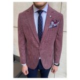 Gomez Erkek Bordo Armürlü Poliviskon Kumaşlı Slim Fit Spor Blazer Ceket Bordo 56