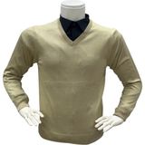 Gömlek Galerisi Erkek Regular Fit Düz V Yaka Yünlü Triko Kazak - Bej - 4XL