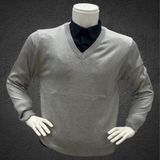 Gömlek Galerisi Erkek Regular Fit Düz V Yaka Yünlü Triko Kazak - Gri - 2XL