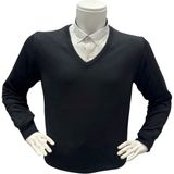 Gömlek Galerisi Erkek Regular Fit Düz V Yaka Yünlü Triko Kazak - Siyah - 2XL