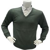 Gömlek Galerisi Erkek Regular Fit Düz V Yaka Yünlü Triko Kazak - Yeşil - 2XL