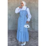 Gömlek Garnili Bağcık Detaylı Tesettür Elbise P-00017161 - Bebe Mavi - 36