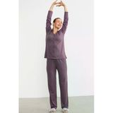 Gömlek Model Nakışlı Pijama Takım - Mor