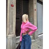 Gömlek Poplin Crop Yan Çift Kemer Detaylı - Pembe