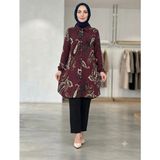Gömlek Yaka Boydan Düğmeli Yırtmaçlı Kadın Tesettür Çilek Kumaş Tunik - Bordo - 46 - 48