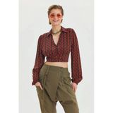 Gömlek Yaka Düğme Detaylı Crop Bluz