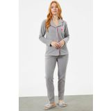 Gomlek Yaka Dugmeli Polar Pijama Takim - Gri